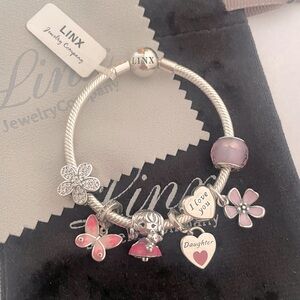 Linx Silver Snake Chain Bracelet and Daughter Themed Charms 925 sterling silver